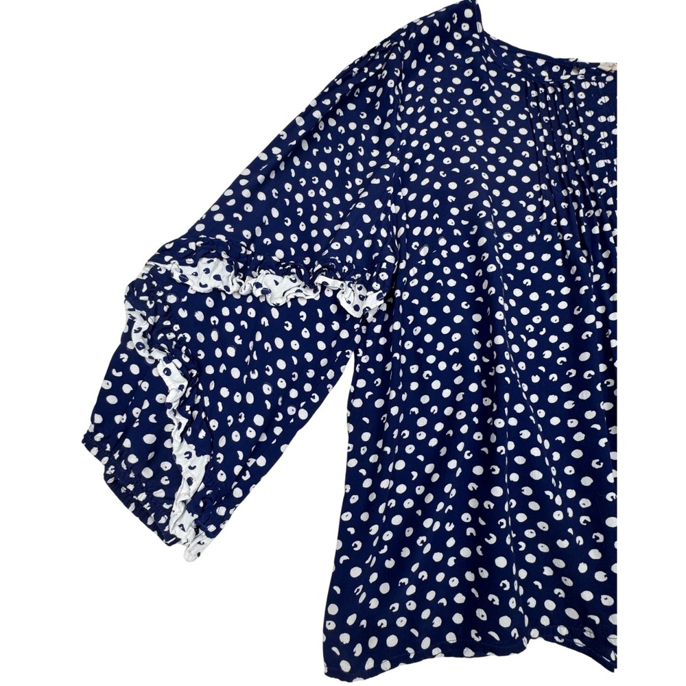 Soft Surroundings Blouse Womens 1X Polka Dot Pleated Ruffle Peasant Boho Cottage - Picture 6 of 8